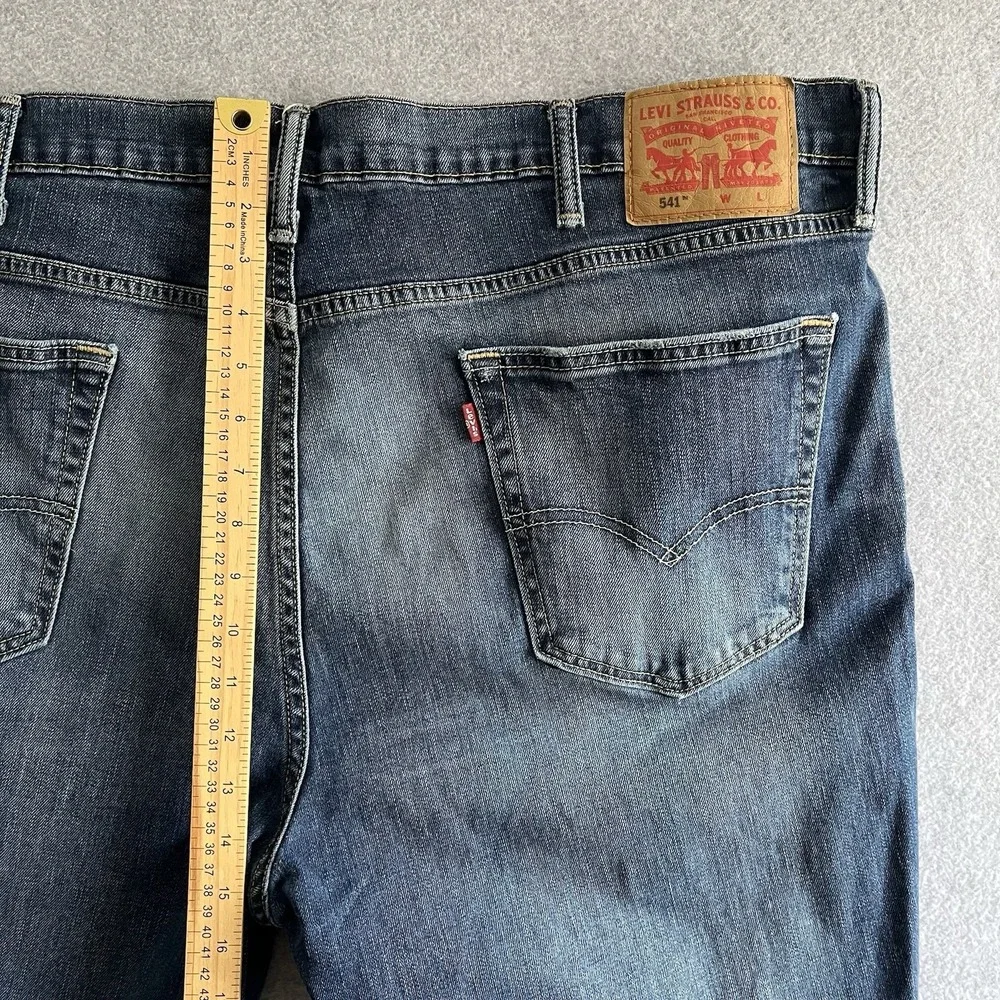 Levi's 541 Mens Jeans Athletic Taper 44 x 34 Blue Flex Stretch Denim Acid Bleach